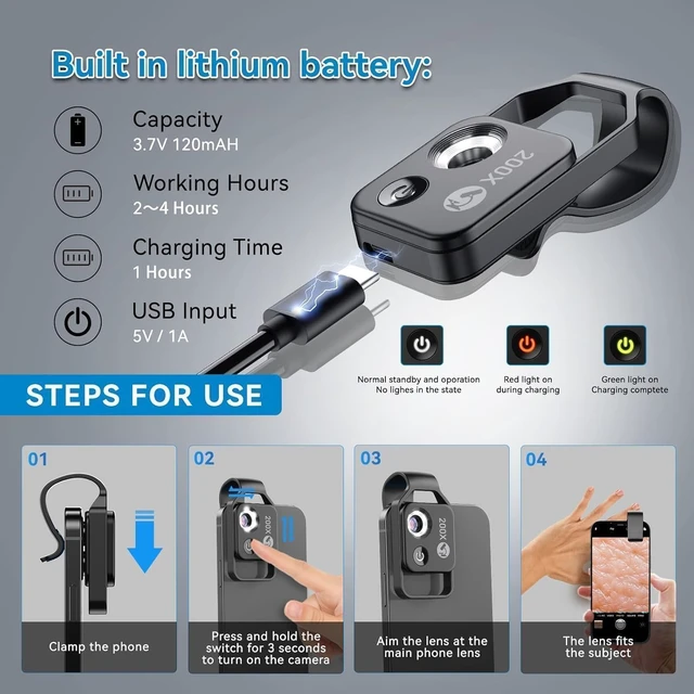 Alt view image 5 of 7 - 200X Phone Microscope Lens with LED Light & CPL Universal Clip Nanozoom Mini Pocket Digital Microscope, Portable Smartphone Macro Lens for iPhone & Android