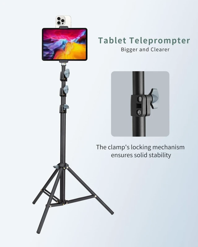 Alt view image 2 of 7 - Large Screen Teleprompter Holder for Tablet & Phone with 70.8" Tripod