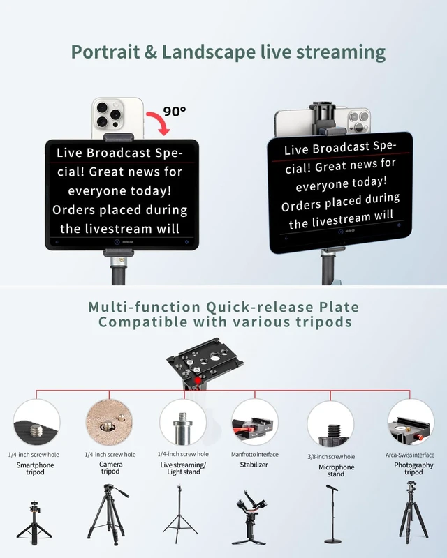 Alt view image 6 of 7 - Large Screen Teleprompter Holder for Tablet & Phone with 70.8" Tripod