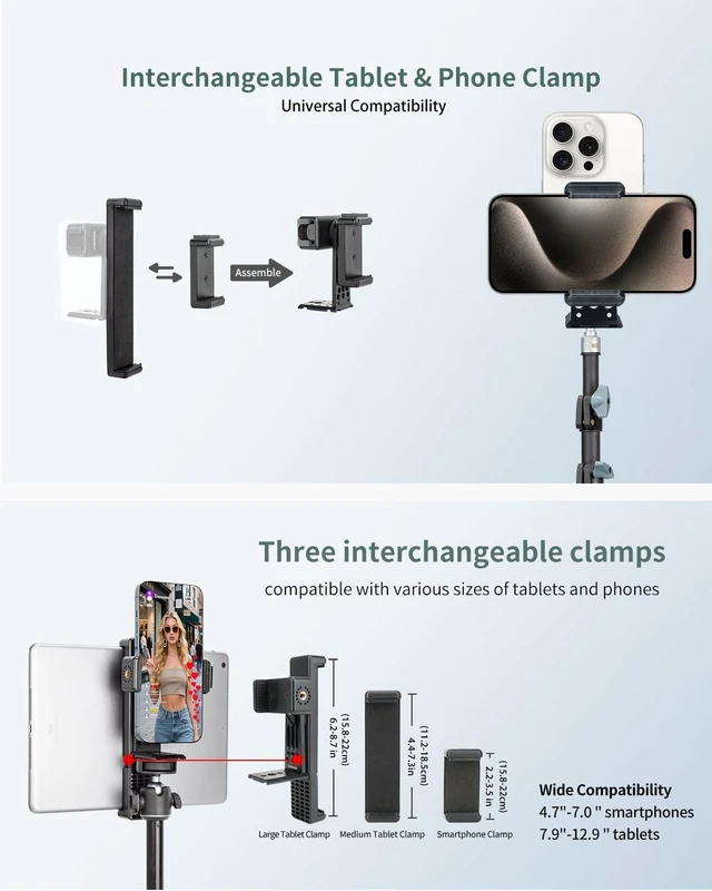 Alt view image 7 of 7 - Large Screen Teleprompter Holder for Tablet & Phone with 70.8" Tripod