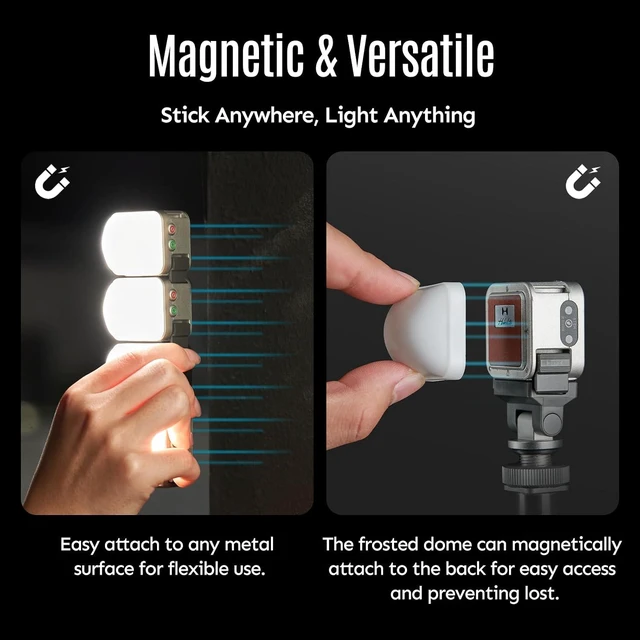 Alt view image 7 of 7 - Atom 2W Magnetic LED Video Light for DJI Osmo Pocket 3 USB-C Rechargeable Mini Fill Light, 5 Color Temp & Brightness Dimmable, Duo Light Kit for Vlog & Selfie Video