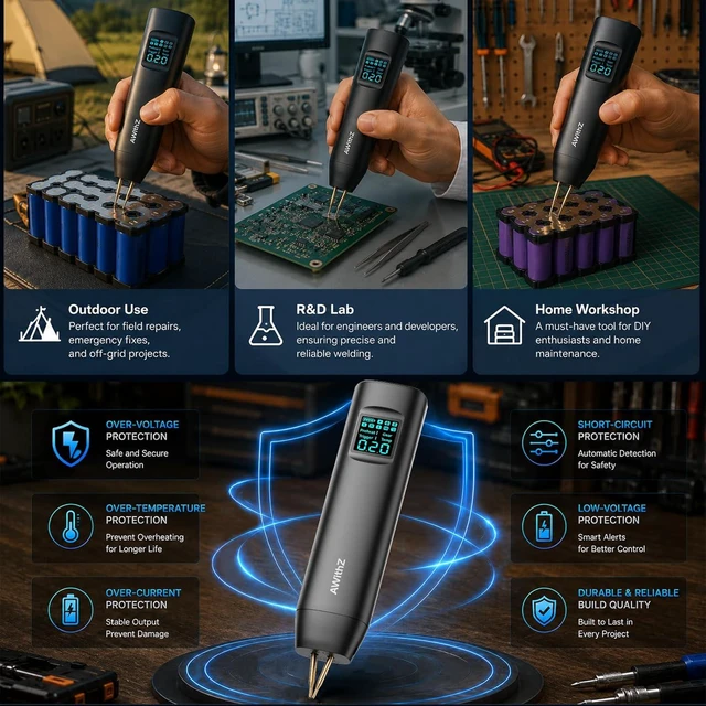 Alt view image 6 of 7 - 18650 Battery Spot Welder with 1.5" Digital Display & 90 Power Levels Auto/Manual Dual Pulse, Professional DIY Tool for Lithium Batteries, Battery Packs & Solar Projects