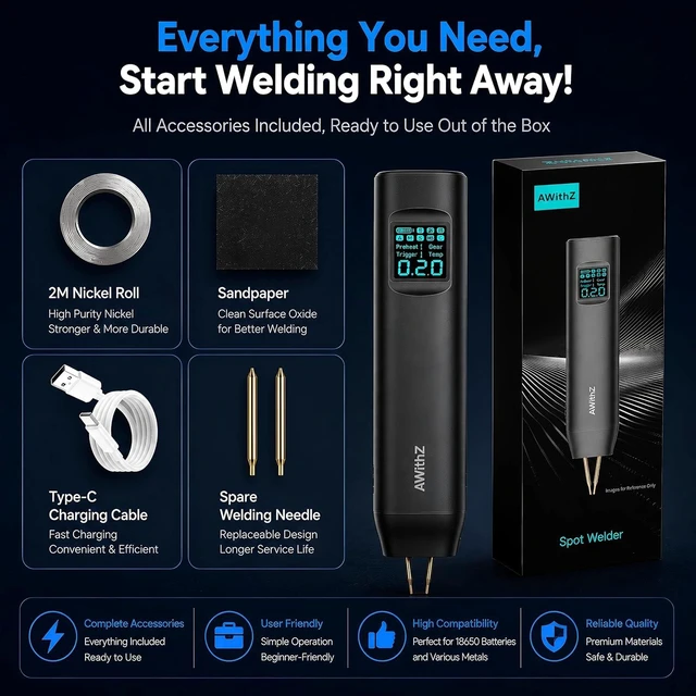 Alt view image 7 of 7 - 18650 Battery Spot Welder with 1.5" Digital Display & 90 Power Levels Auto/Manual Dual Pulse, Professional DIY Tool for Lithium Batteries, Battery Packs & Solar Projects