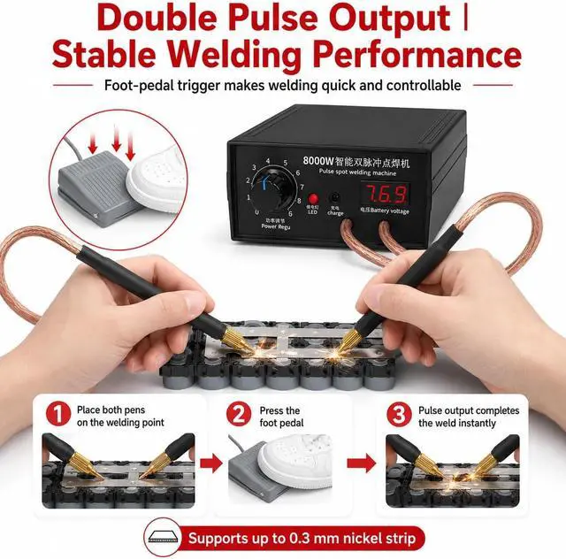 Alt view image 7 of 7 - 8000W Spot Welder,Handheld Spot Welder,Portable Spot Welder Machine DIY Kit,High Power Handheld Spot Welding Machine,with nickel strip and spot welding pen,for 18650 Battery Pack Welding Tools
