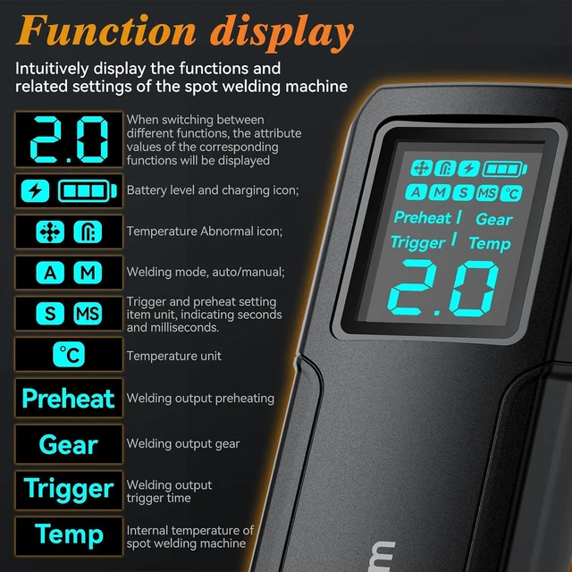 Alt view image 3 of 6 - 99-Gear Handheld Battery Spot Welder with LCD Screen Auto/Manual Modes, Portable Spot Welding Machine for Nickel Strips & Iron