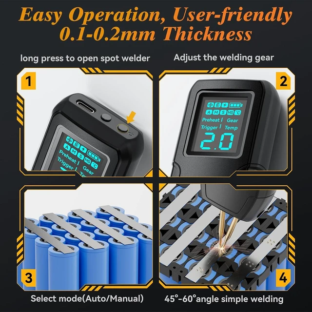 Alt view image 4 of 6 - 99-Gear Handheld Battery Spot Welder with LCD Screen Auto/Manual Modes, Portable Spot Welding Machine for Nickel Strips & Iron