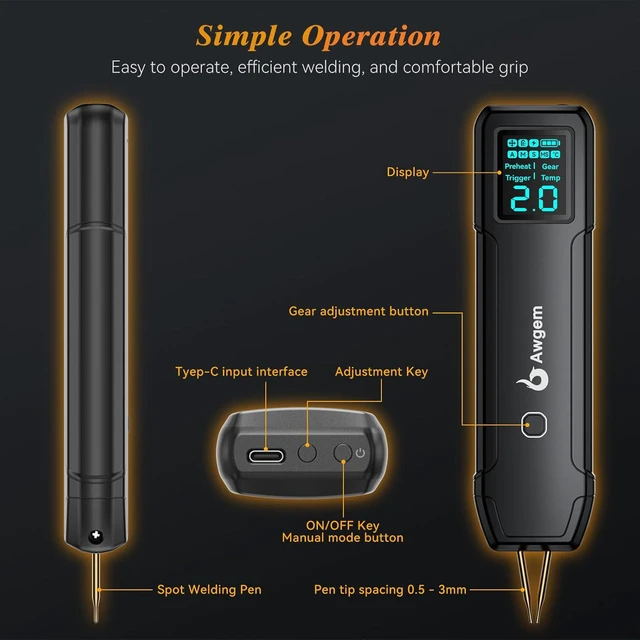 Alt view image 6 of 6 - 99-Gear Handheld Battery Spot Welder with LCD Screen Auto/Manual Modes, Portable Spot Welding Machine for Nickel Strips & Iron