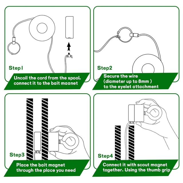 Alt view image 5 of 7 - Magnetic Wire Puller Kit with Strong Magnet Efficient Fish Tape for Running Wires, Coaxial & Electrical Cables Behind Walls, Indoor/Outdoor Wiring Tool