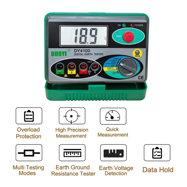 Alt view image 2 of 7 - Digital Earth Ground Tester Kit, 2000 Resistance & 30V AC Voltage Meter