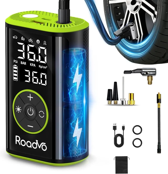 Main image of 10000mAh Portable Tire Inflator Air Compressor (150PSI) 3X Faster Cordless, Presta & Schrader Valves, Auto Shut-Off & LED for Car, Motorcycle, Bike & Ball