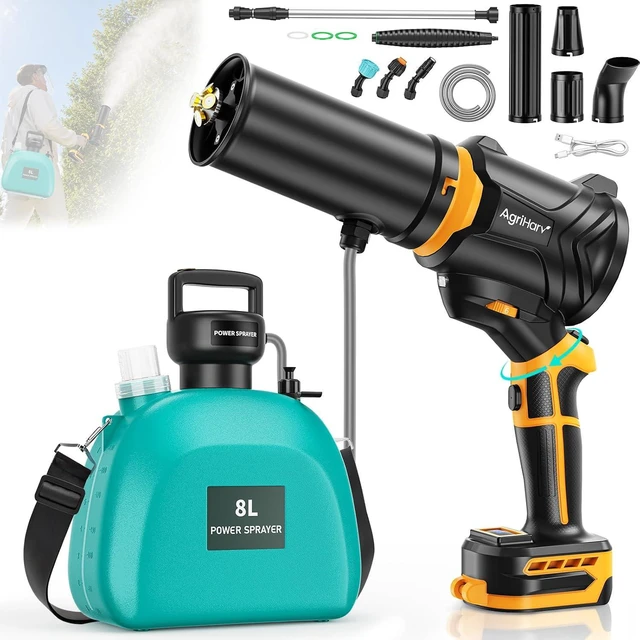 Main image of 2-in-1 Cordless Backpack Sprayer, 2.1Gal/8L Electric Sprayer with Brushless Leaf Blower Included Compatible for DeWalt 20V BatteryNOT Included, 26FT High Reach Atomizer for Lawn Care