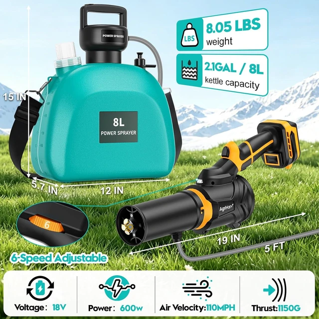 Alt view image 4 of 7 - 2-in-1 Cordless Backpack Sprayer, 2.1Gal/8L Electric Sprayer with Brushless Leaf Blower Included Compatible for DeWalt 20V BatteryNOT Included, 26FT High Reach Atomizer for Lawn Care