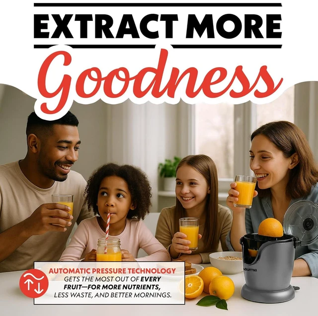 Alt view image 7 of 7 - Automatic Citrus Juicer with 17 oz Capacity & One-Touch Operation Universal Cone, Anti-Drip Spout, Dishwasher-Safe Parts, Compact Quiet 60W Motor