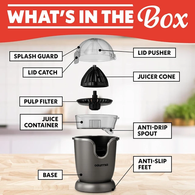 Alt view image 6 of 7 - Automatic Citrus Juicer with 17 oz Capacity & One-Touch Operation Universal Cone, Anti-Drip Spout, Dishwasher-Safe Parts, Compact Quiet 60W Motor