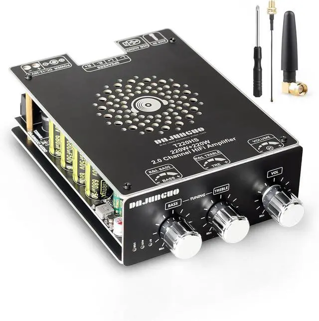Main image of 440W Audio Amplifier Board with Treble and Bass Control, TPA3251 Chips, DC 12-36V, Bluetooth 5.2 and AUX Inputs, 2.0 Channel Stereo AMP Board for DIY Wireless Speakers