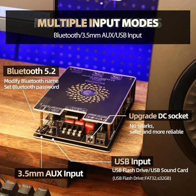Alt view image 4 of 6 - 440W Audio Amplifier Board with Treble and Bass Control, TPA3251 Chips, DC 12-36V, Bluetooth 5.2 and AUX Inputs, 2.0 Channel Stereo AMP Board for DIY Wireless Speakers