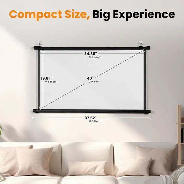 Alt view image 2 of 7 - 40 Inch Small Projector Screen, Upgrade Portable Pull Down & Roll Up Projector Screen for Car, SUV, RV, MPV, 16:9 HD 4K Mini Drop Down/Roll Down Movie Screen for Bedroom, Vans, Tent, Manual Rolling