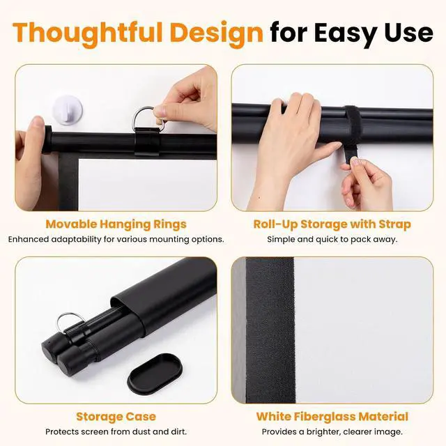 Alt view image 4 of 7 - 40 Inch Small Projector Screen, Upgrade Portable Pull Down & Roll Up Projector Screen for Car, SUV, RV, MPV, 16:9 HD 4K Mini Drop Down/Roll Down Movie Screen for Bedroom, Vans, Tent, Manual Rolling