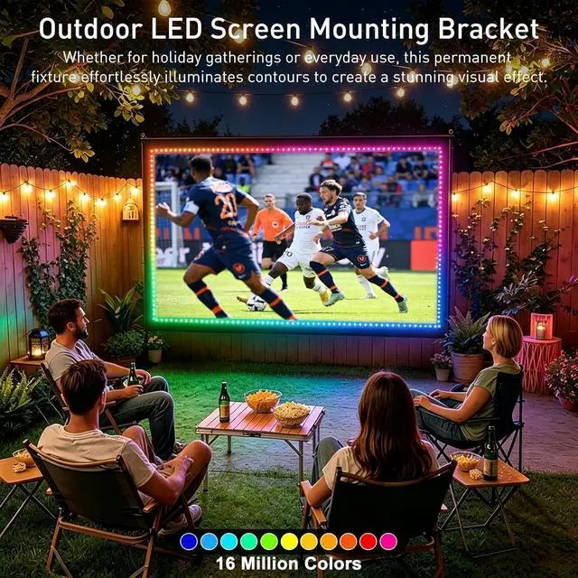 Alt view image 2 of 7 - 150 inch Projector Screen with Stand, USB String Lights Connection 16:9 4K HD Portable Movie Screen Indoor Outdoor,Wrinkle-Free Foldable Projection Screen for Home Theater Backyard, Office, Travel