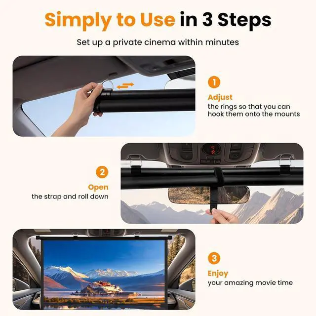 Alt view image 7 of 7 - 40 Inch Small Projector Screen, Upgrade Portable Pull Down & Roll Up Projector Screen for Car, SUV, RV, MPV, 16:9 HD 4K Mini Drop Down/Roll Down Movie Screen for Bedroom, Vans, Tent, Manual Rolling