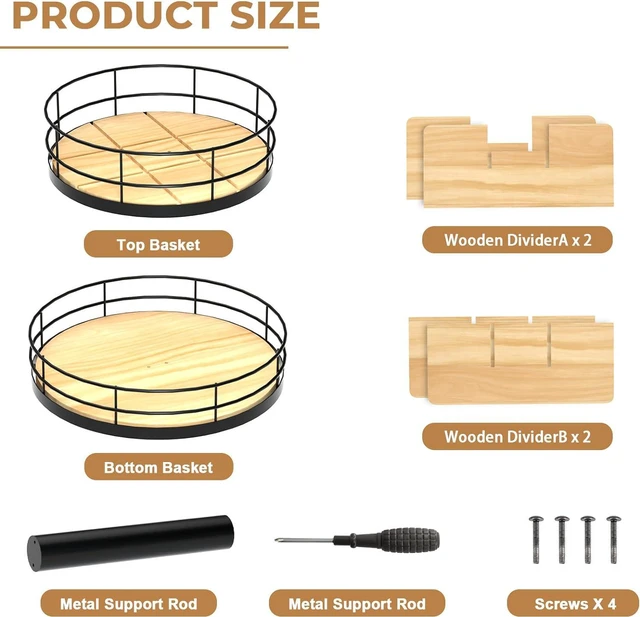 Alt view image 4 of 7 - Snack Organizer - Versatile Snack Storage 2 Tier Lazy Susan with Convenient Grab-and-Go Design, Wood and Metal Snack Holder for Home, Office, Breakroom, 12.13" L x 12.13" W x 12.56" H
