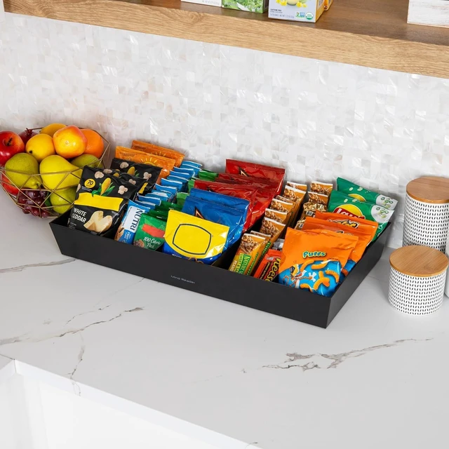 Alt view image 2 of 7 - Snack Tray, Countertop Organizer, Snack Tray, Pantry, Breakroom, Kitchen, Black