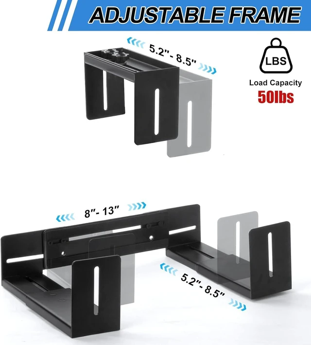 Alt view image 3 of 6 - Adjustable PC Wall Mount Bracket Open Frame, Width 5.2" to 8.5", Thickened Steel Tower Mount for Full Tower, Home Office CPU Holder