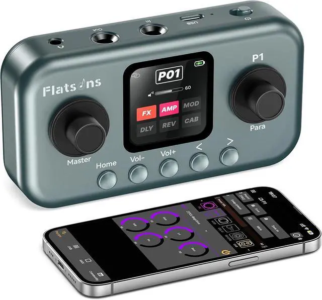 Main image of P1 Portable Multi Effects Guitar Pedals, 80+ Effects, Rechargeable | Built-in Tuner Multi Effects Processor for Guitar/Bass,Amp Modeling, Mobile APP & PC Editing,OTG Recording & IR Loading