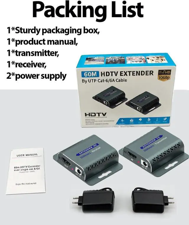 Alt view image 6 of 7 - HDMI Extender Over CAT5e/6,HDMI Over Ethernet,HD MI Over cat6 with 200 FT for 1080@60Hz,RJ45 to HD Converter Plug & Play with 5V Power Adapter