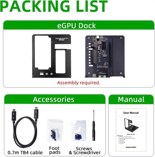 Alt view image 6 of 6 - Thunderbolt 3/4 eGPU Enclosure Compatible with USB4, Support NVIDIA AMD Graphics Card and PCIe Cards, Using ATX Power Supply, Support PD 85W Charging (VK-Y900)
