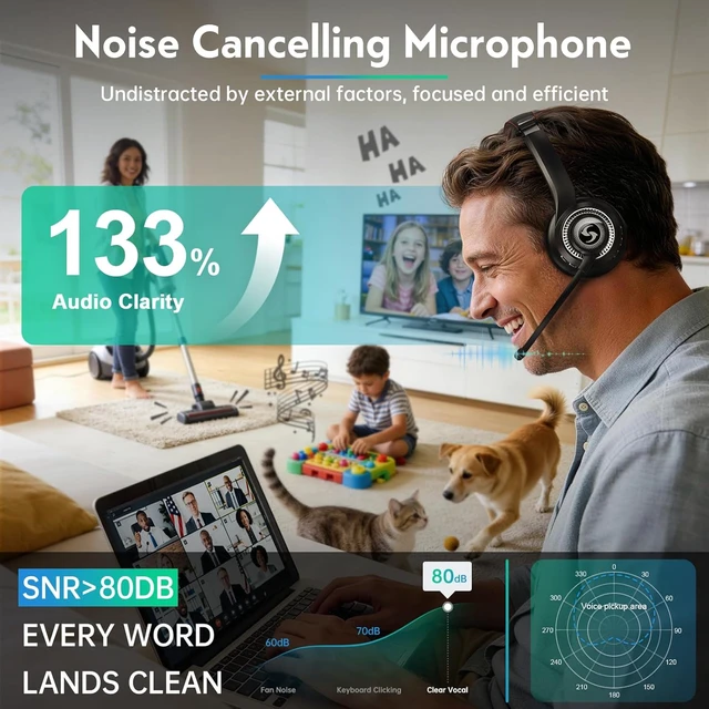 Alt view image 2 of 7 - Dual-Mode Wireless Headset with Mic for Work 50H Talk