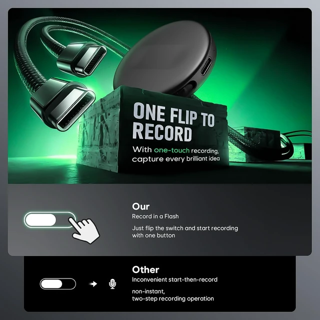 Alt view image 2 of 7 - 72GB Magnetic Voice Activated Recorder, 5200Hrs AI Noise Reduction Recorder
