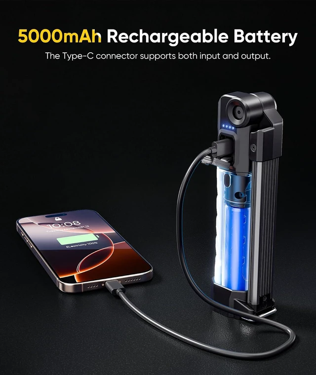 Alt view image 4 of 7 - ZF7885 5000mAh Rechargeable 1500 Lumen Magnetic Flashlight Work Light, 4-Mode Mechanic Light with 395nm UV for Auto Repair, Outdoor Tasks & Gifts for Men