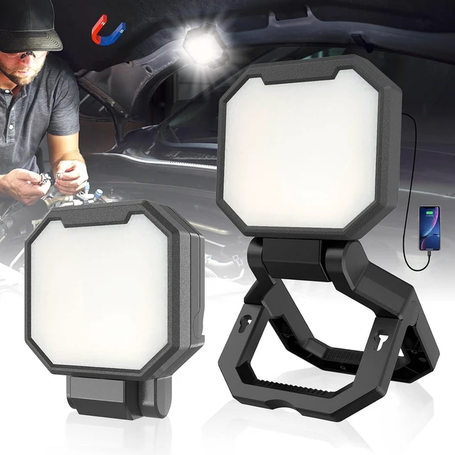 Main image of 2-Pack Rechargeable 40W 4000-Lumen Magnetic Work Light Hanging Hook & Folding Bracket, Job Site Lighting for Car Repair, Camping & Hurricane