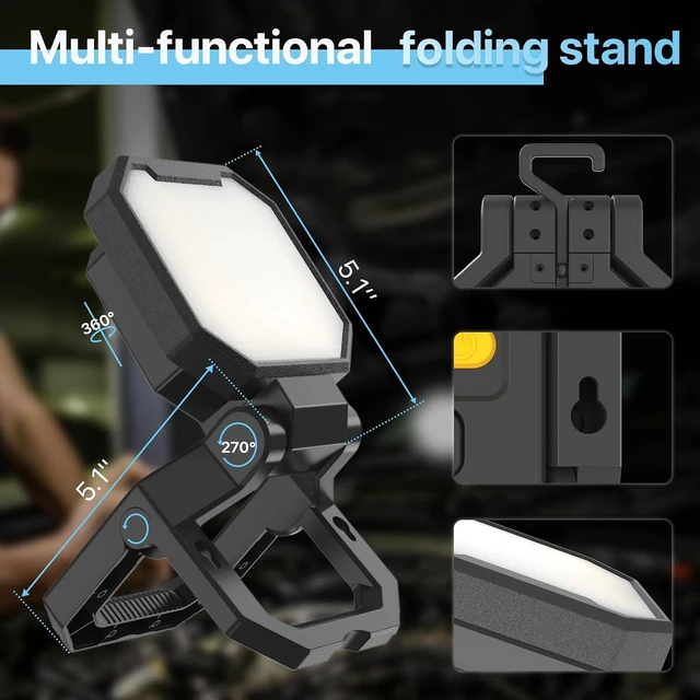 Alt view image 5 of 7 - 2-Pack Rechargeable 40W 4000-Lumen Magnetic Work Light Hanging Hook & Folding Bracket, Job Site Lighting for Car Repair, Camping & Hurricane