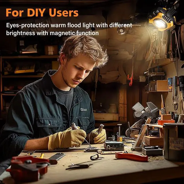 Alt view image 2 of 7 - 2-Pack 2400LM Magnetic Rechargeable Work Light, Dual-Sided LED Work Light, Up to 80 Hours Runtime, Stepless Dimming 2700K-8000K, Magnetic Flashlight with 360° Rotating Stand, Hook, Yellow