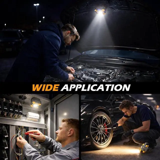 Alt view image 7 of 7 - 2-Pack 2400LM Magnetic Rechargeable Work Light, Dual-Sided LED Work Light, Up to 80 Hours Runtime, Stepless Dimming 2700K-8000K, Magnetic Flashlight with 360° Rotating Stand, Hook, Yellow