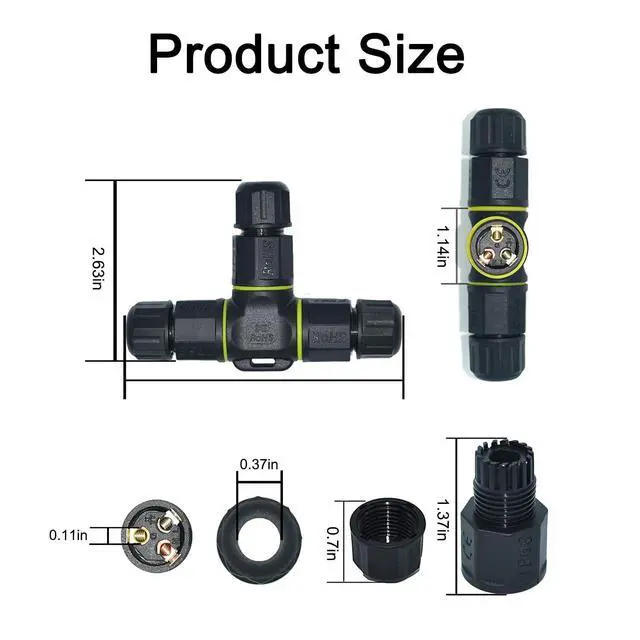 Alt view image 5 of 6 - 3 Way Junction Box IP68 Waterproof Electrical Junction Box 3 Pin Junction Box Outdoor Cable Connector for Underground/Outdoor Ø0.18-0.4in, Shielded Field Installable - 4Pack