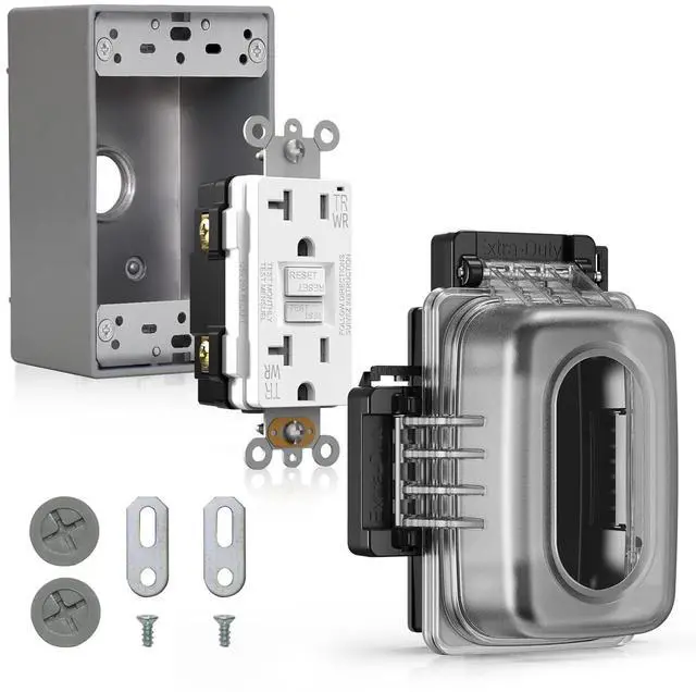Main image of Outdoor GFCI Outlet with in Use Cover and Box Kit, 1 Gang, 20 Amp TRWR Self-Test GFI Receptacle, Extra Duty Metallic Electrical Outlet Box, Lockable in Use Cover, UL Listed, White, 1 Pack