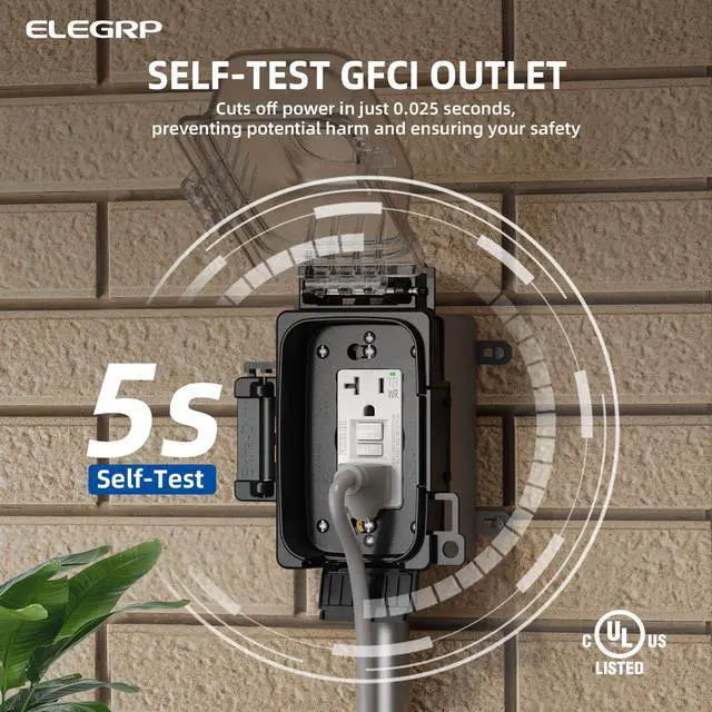 Alt view image 3 of 7 - Outdoor GFCI Outlet with in Use Cover and Box Kit, 1 Gang, 20 Amp TRWR Self-Test GFI Receptacle, Extra Duty Metallic Electrical Outlet Box, Lockable in Use Cover, UL Listed, White, 1 Pack