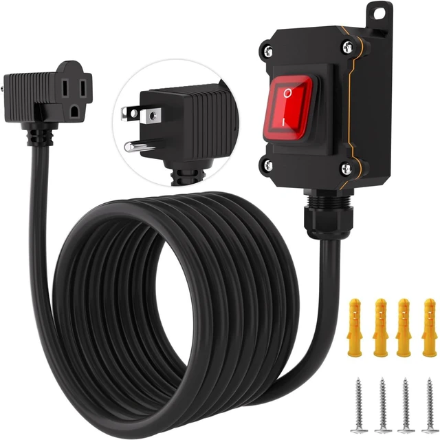 Main image of Inline Power Switch with 15-ft 14AWG Cable Piggyback Plug(3-Pronged),Red LED Rocker Button,IP67 Waterproof Extension Cord with On/Off Switch, AC/DC 20A-125V / 16A-250V15FT/14AWG