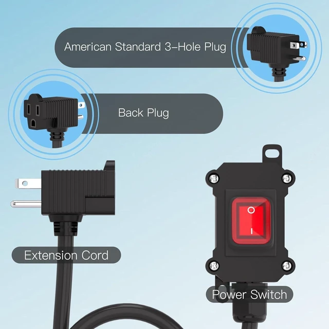 Alt view image 3 of 7 - Inline Power Switch with 15-ft 14AWG Cable Piggyback Plug(3-Pronged),Red LED Rocker Button,IP67 Waterproof Extension Cord with On/Off Switch, AC/DC 20A-125V / 16A-250V15FT/14AWG