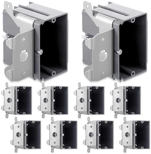 Main image of 10 Pack 1-Gang Adjustable Square Plastic Electrical Outlet Box, Etl Listed, 21 Cubic Inch PVC Single Gang Junction Box for Home Improvement, Construction, Flexible Installation, Gray