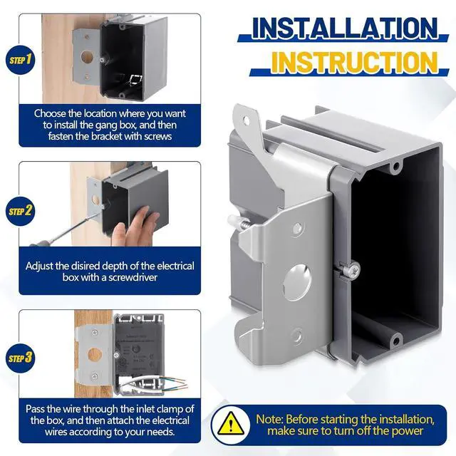 Alt view image 5 of 6 - 10 Pack 1-Gang Adjustable Square Plastic Electrical Outlet Box, Etl Listed, 21 Cubic Inch PVC Single Gang Junction Box for Home Improvement, Construction, Flexible Installation, Gray