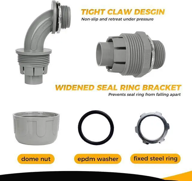 Alt view image 3 of 6 - Conduit Connectors, 3/4 Inch Liquid Tight Connector NPT Non-Metallic for PVC Electrical Flexible Conduit Fittings, 30 Straight and 30 Angle 90 Degree, UL Listed, Grey (60-Pack)