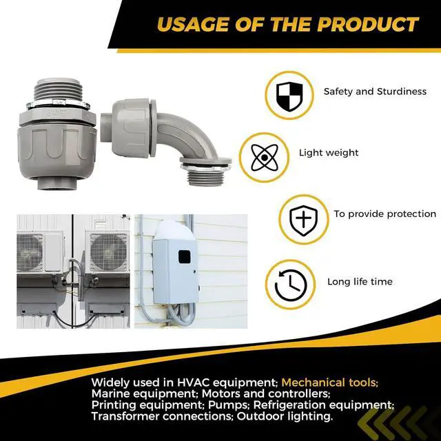 Alt view image 4 of 6 - Conduit Connectors, 3/4 Inch Liquid Tight Connector NPT Non-Metallic for PVC Electrical Flexible Conduit Fittings, 30 Straight and 30 Angle 90 Degree, UL Listed, Grey (60-Pack)