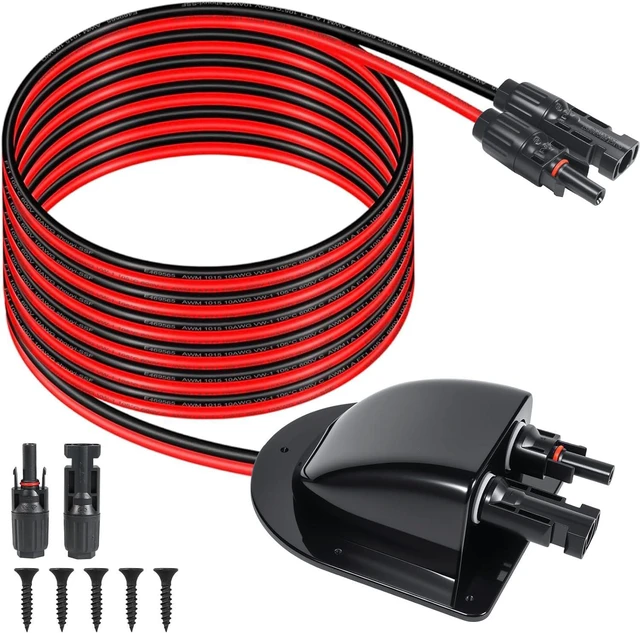 Main image of Solar Cable Entry Gland with10AWG Solar Extension Cable Compatible with MC4, Weatherproof Roof Cable Entry Housing for RV Camper Van Boat Shed Garage (10 FT)