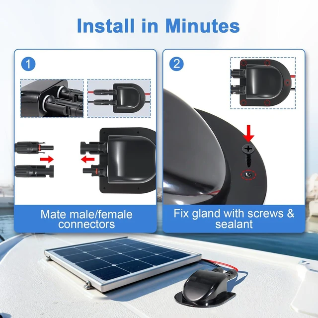 Alt view image 4 of 7 - Solar Cable Entry Gland with10AWG Solar Extension Cable Compatible with MC4, Weatherproof Roof Cable Entry Housing for RV Camper Van Boat Shed Garage (10 FT)