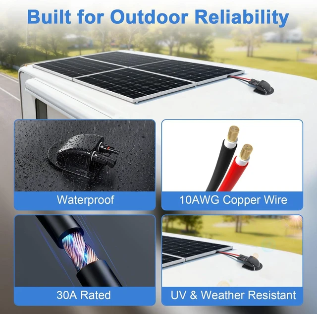 Alt view image 6 of 7 - Solar Cable Entry Gland with10AWG Solar Extension Cable Compatible with MC4, Weatherproof Roof Cable Entry Housing for RV Camper Van Boat Shed Garage (10 FT)