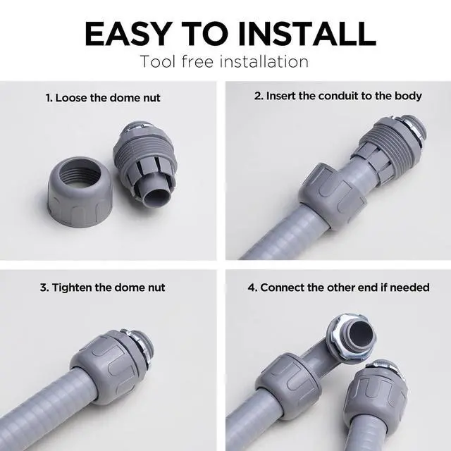 Alt view image 6 of 6 - Conduit Connectors, 1/2 Inch Liquid Tight Connector NPT Non-Metallic for PVC Electrical Flexible Conduit Fittings, 180 Degree Straight, UL Listed for Home Outdoor Tubes Tools, Grey (150-Pack)